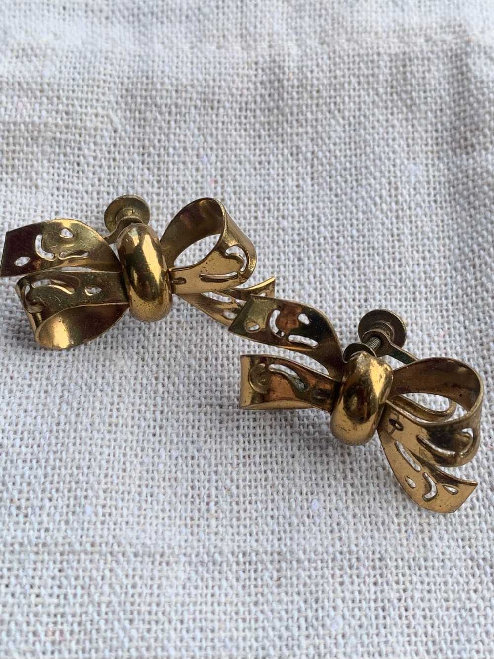 Coro Gold Bow Screw Back Earrings with Cutout Detail